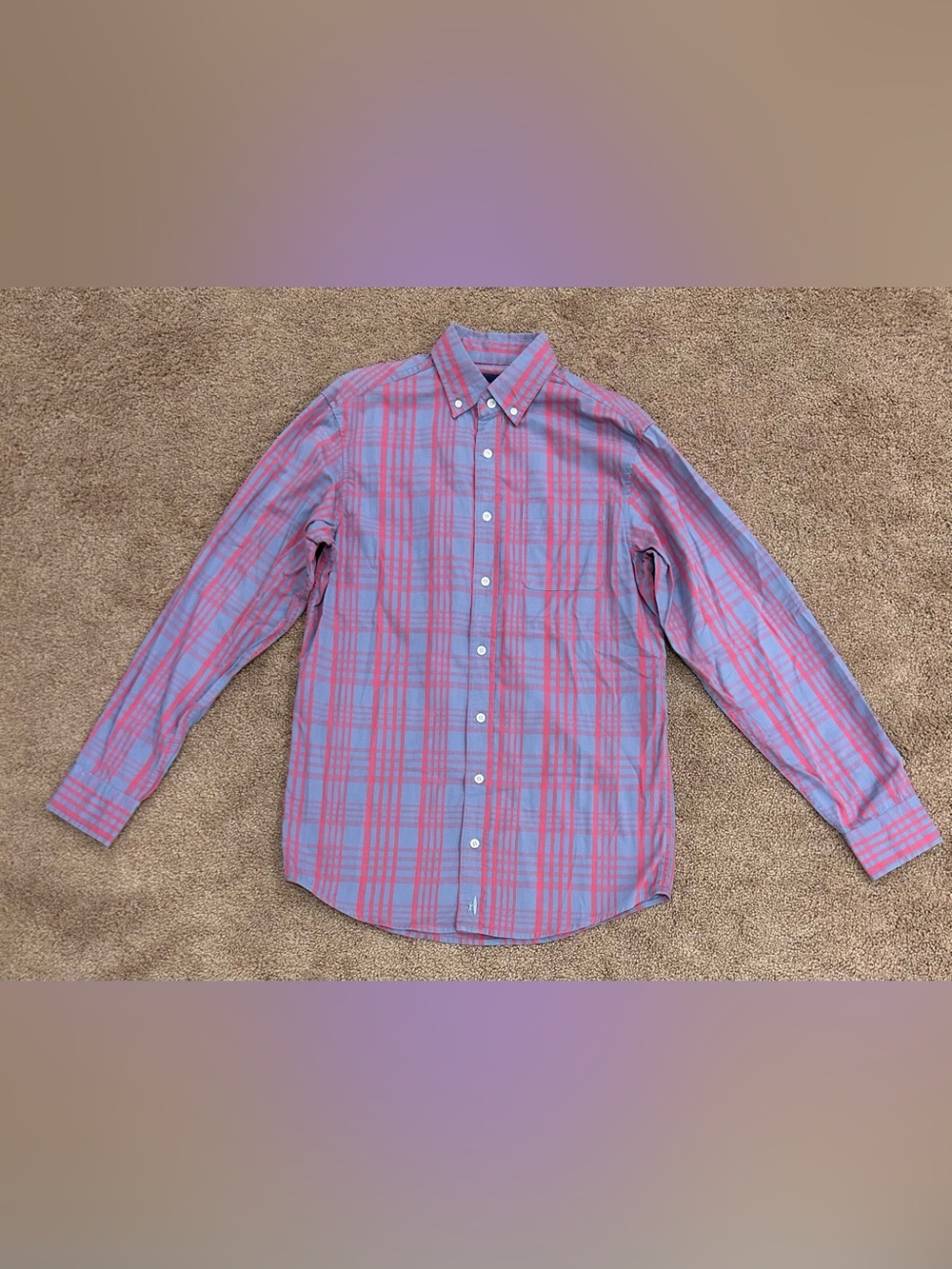 Johnnie O Button Down Long Sleep Shirt Gray And Pink Size Small